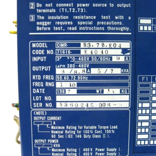 Yaskawa CIMR-H37BE04 Transister Inverter w/ Memory Module J0HB-C03-221849632876 